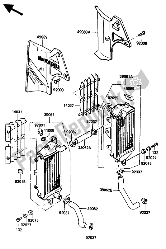 Tutte le parti per il Termosifone del Kawasaki KX 250 1986