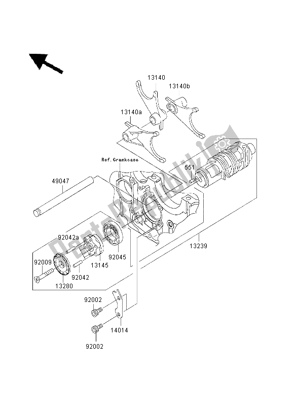 All parts for the Gear Change Drum & Shift Fork of the Kawasaki ZRX 1200R 2003