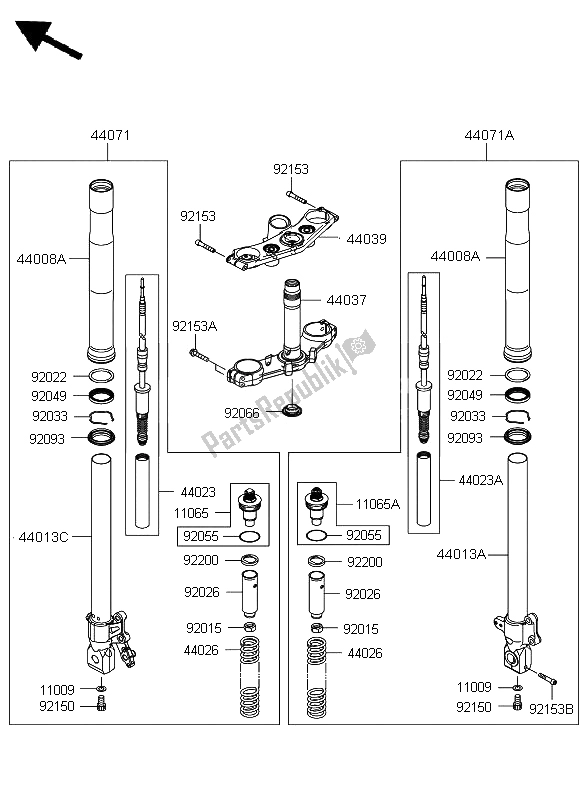 Alle onderdelen voor de Voorvork van de Kawasaki Z 750 ABS 2009