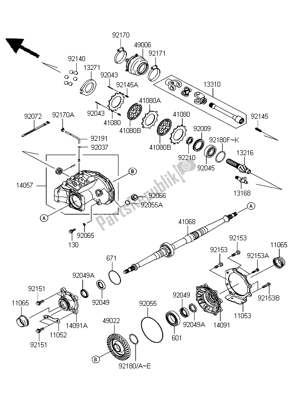 All parts for the Drive Shaft & Rear of the Kawasaki KFX 700 KSV 700B6F 2006