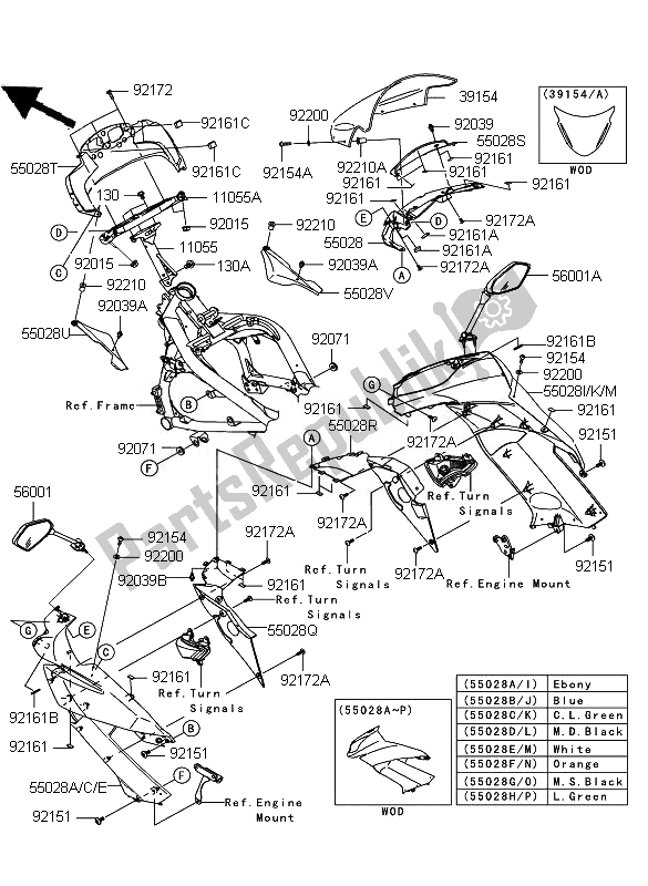 Toutes les pièces pour le Capot (supérieur) du Kawasaki ER 6F 650 2010