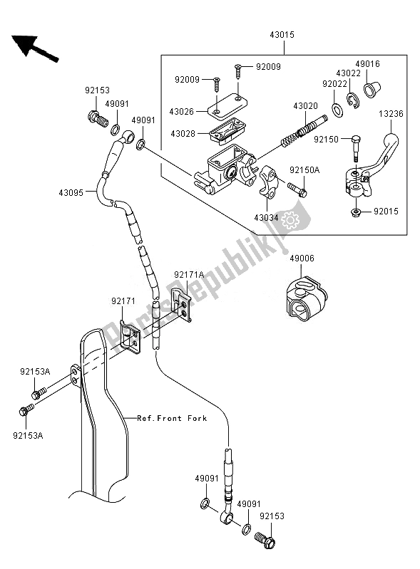 Toutes les pièces pour le Maître-cylindre Avant du Kawasaki KX 250F 2007