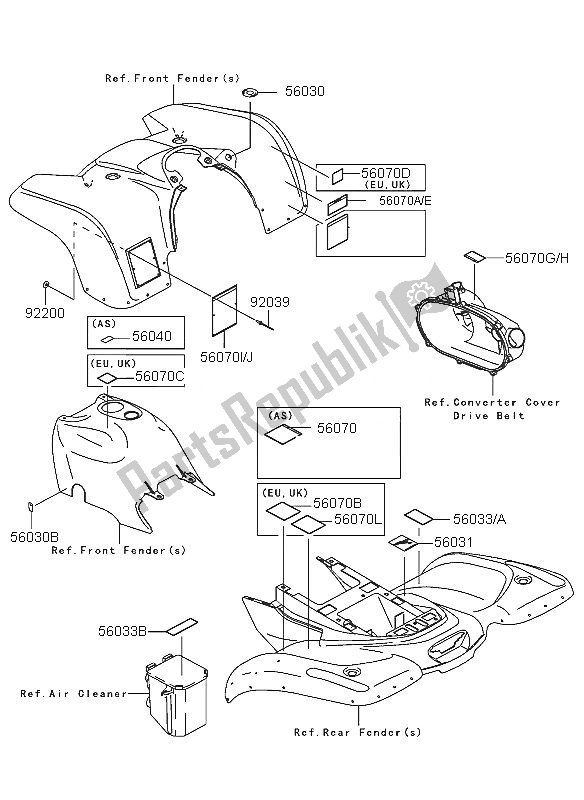 Tutte le parti per il Etichette del Kawasaki KVF 360 2005