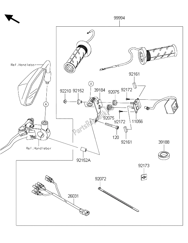 Tutte le parti per il Accessorio (riscaldatore Impugnatura) del Kawasaki Versys 1000 2015