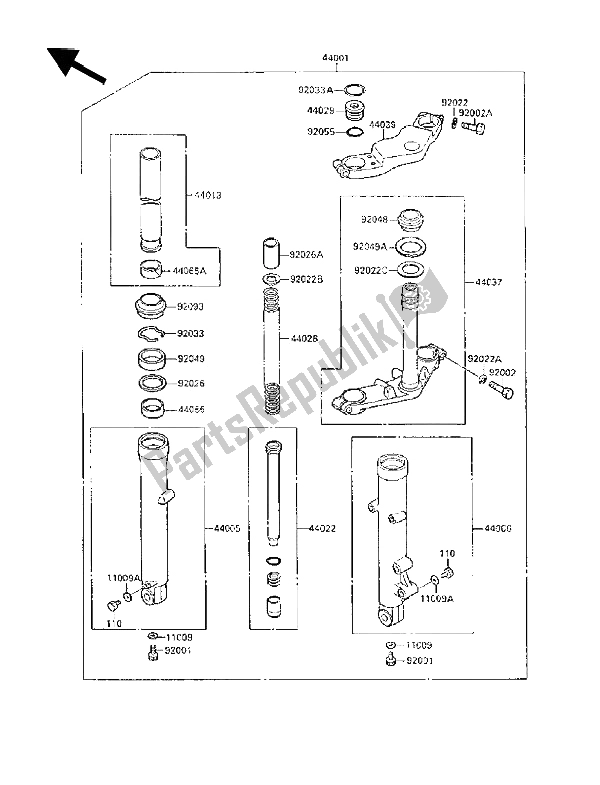 Toutes les pièces pour le Fourche Avant du Kawasaki GPX 250R 1988