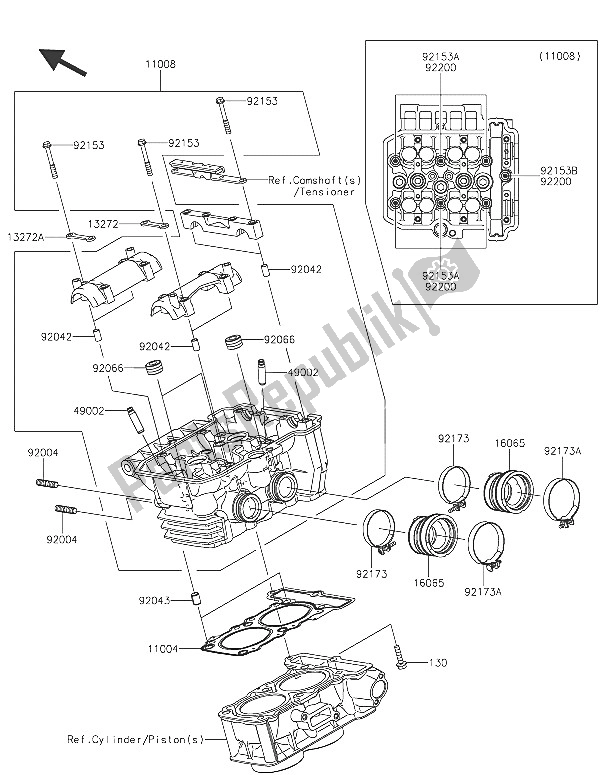 All parts for the Cylinder Head of the Kawasaki Z 300 ABS 2016