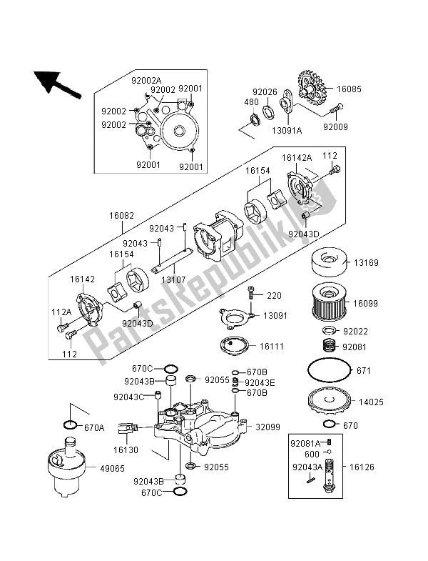 Alle onderdelen voor de Oliepomp van de Kawasaki Zephyr 1100 1995