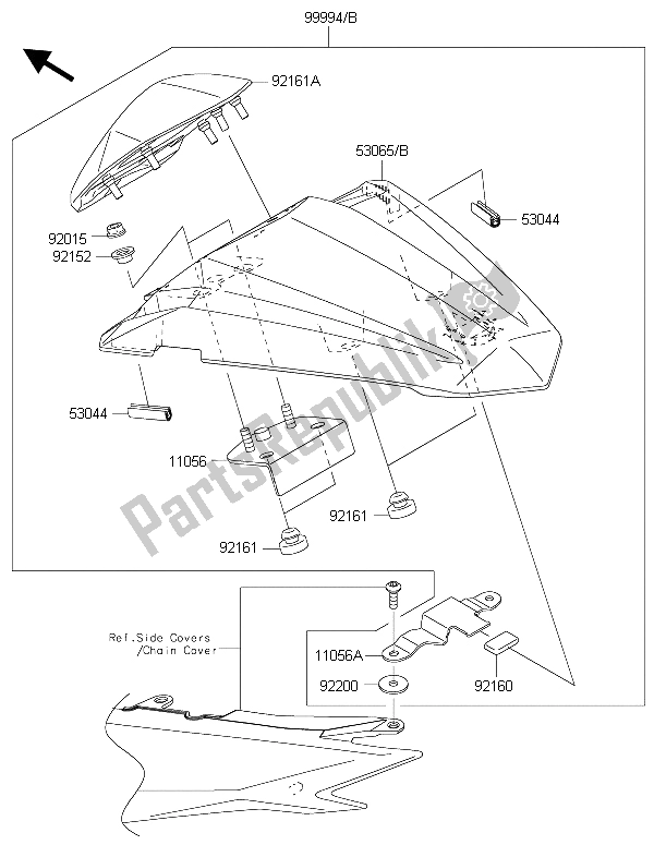 All parts for the Accessory (single Seat Cover) of the Kawasaki Ninja 300 2015