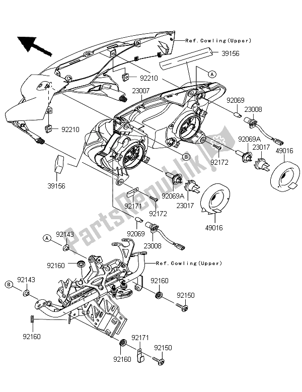 All parts for the Headlight of the Kawasaki Z 1000 SX 2011