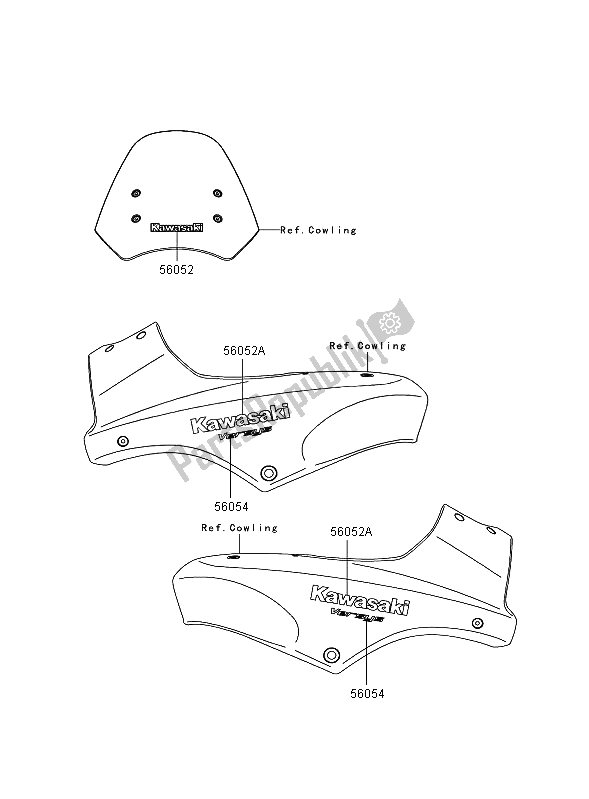 Alle onderdelen voor de Stickers (blauw) (zwart) van de Kawasaki Versys 650 2008