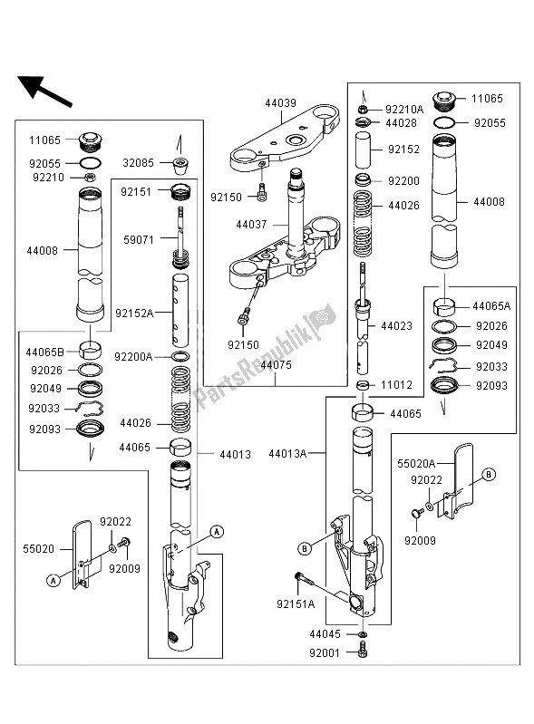 Tutte le parti per il Forcella Anteriore del Kawasaki VN 1500 Mean Streak 2002