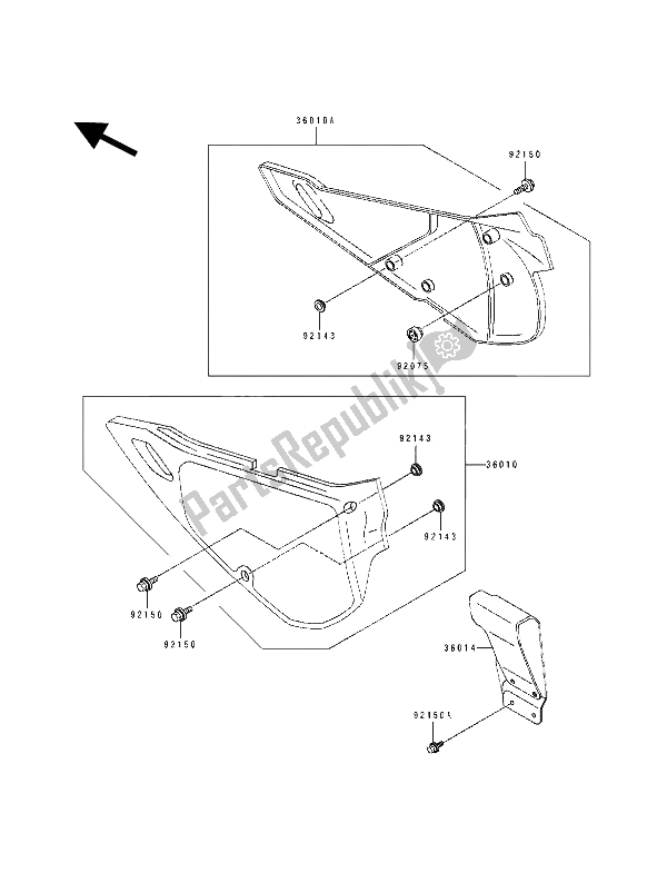 All parts for the Side Cover & Chain Case of the Kawasaki KDX 250 1992