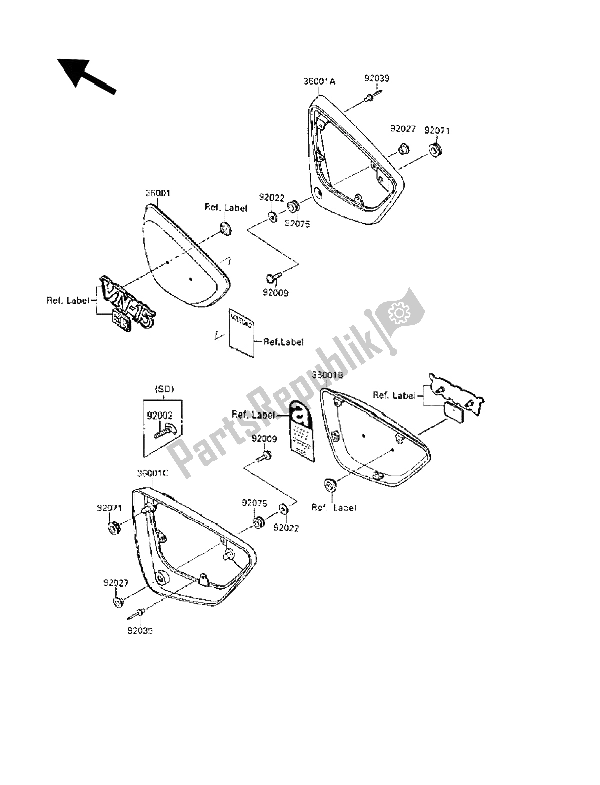 Alle onderdelen voor de Zijdeksel van de Kawasaki VN 15 SE 1500 1988