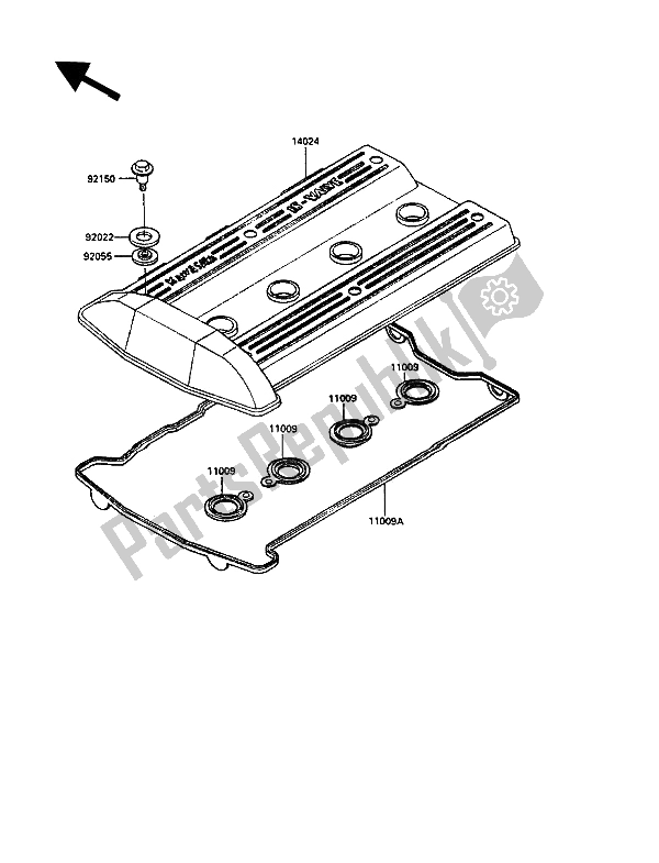 All parts for the Cylinder Head Cover of the Kawasaki GPZ 900R 1990