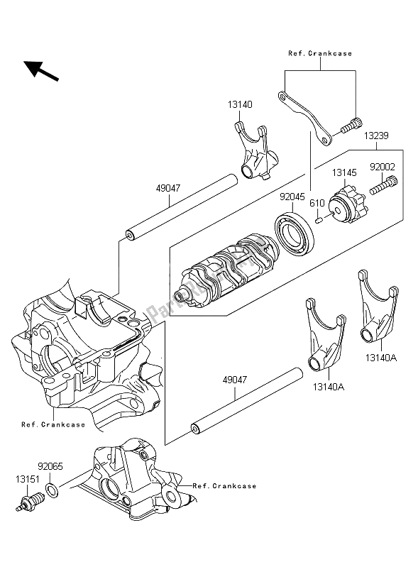 All parts for the Gear Change Drum & Shift Fork of the Kawasaki Z 1000 2012