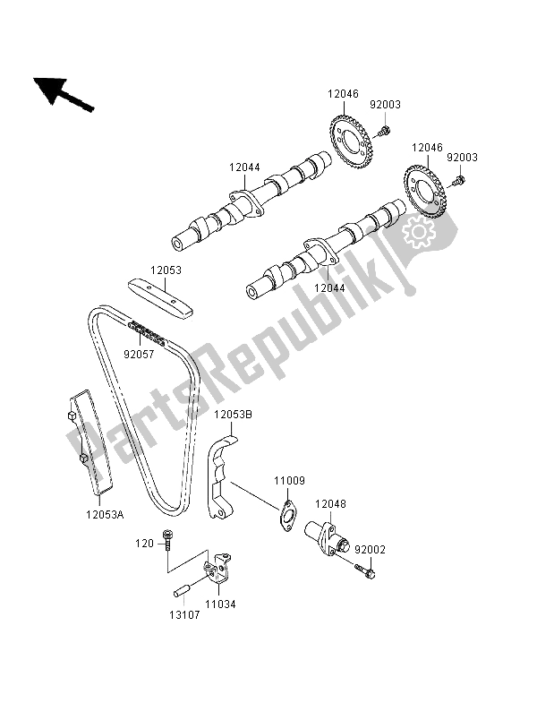 Tutte le parti per il Albero A Camme E Tenditore del Kawasaki Zephyr 550 1996