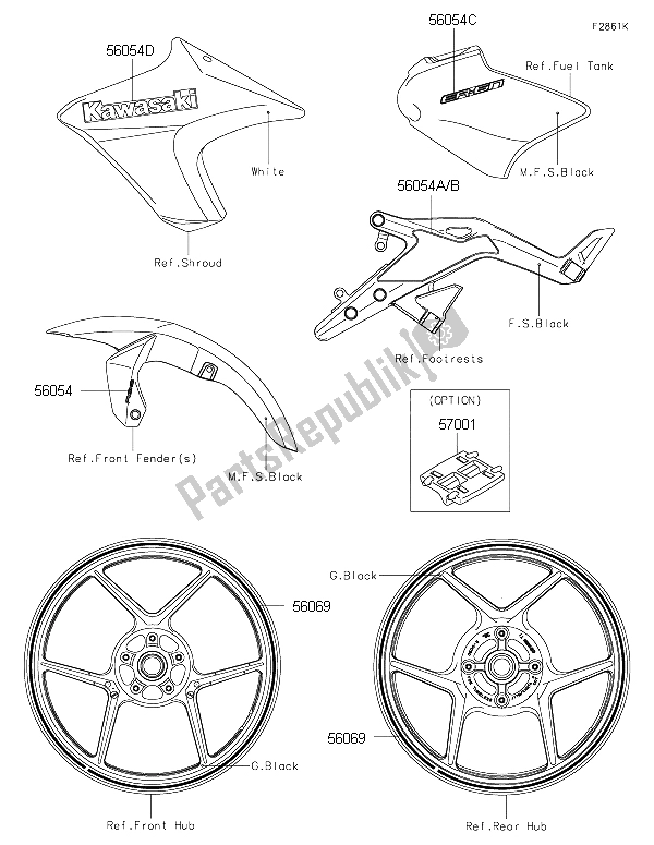 Toutes les pièces pour le Décalcomanies (p. S. Blanc) du Kawasaki ER 6N ABS 650 2015