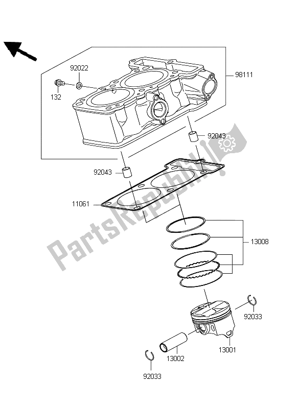 Todas las partes para Cilindro Y Pistón de Kawasaki Ninja 250R 2009 Todas las partes para Cilindro Y Pistón de Kawasaki Ninja 250R 2009