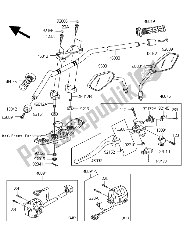 Toutes les pièces pour le Guidon du Kawasaki Z 750 ABS 2012