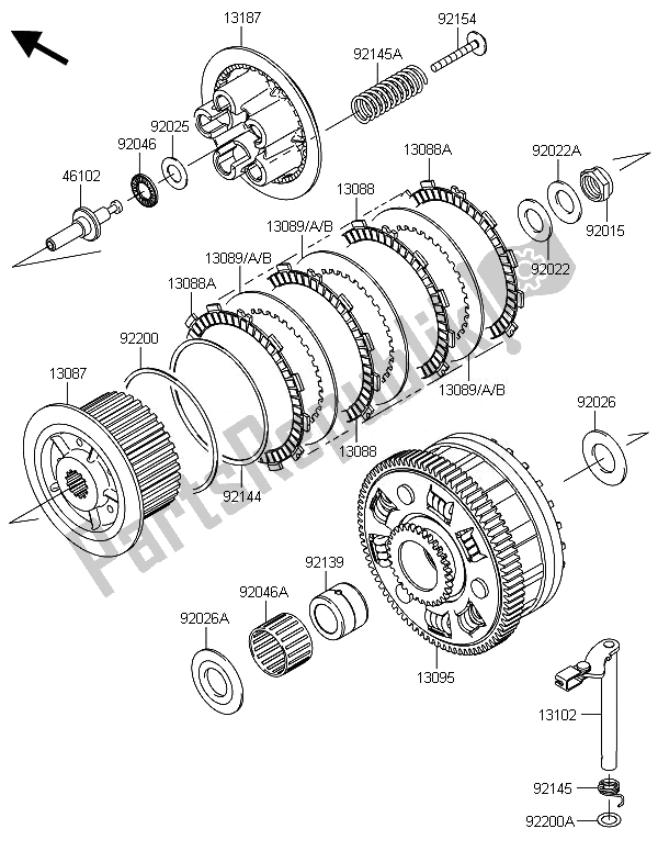 All parts for the Clutch of the Kawasaki ZX 1000 SX 2014