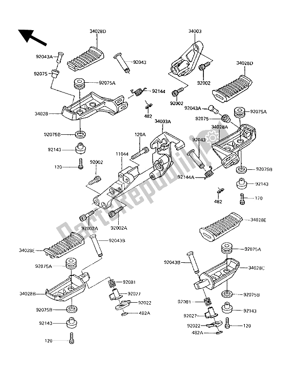 All parts for the Footrests of the Kawasaki 1000 GTR 1994