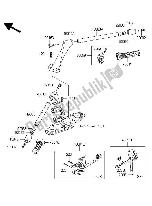 Toutes les pièces pour le Guidon du Kawasaki 1400 GTR 2009