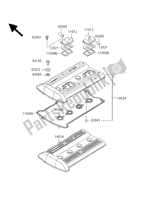 All parts for the Cylinder Head Cover of the Kawasaki 1000 GTR 1998