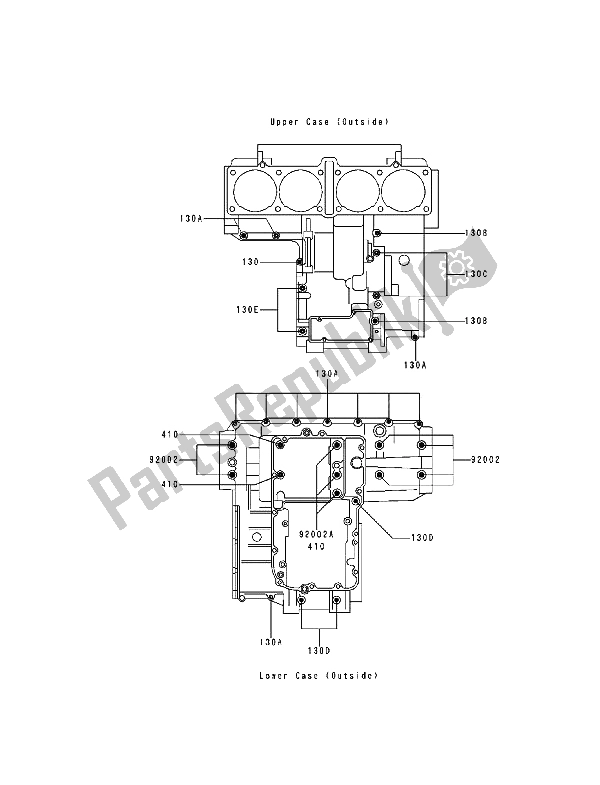 All parts for the Crankcase Bolt Pattern of the Kawasaki Zephyr 1100 1993