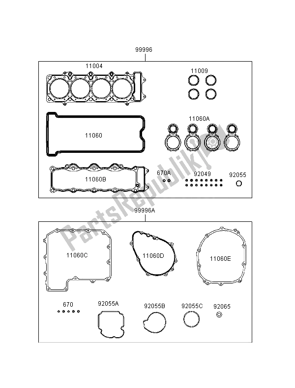 Tutte le parti per il Kit Di Guarnizioni del Kawasaki Ninja ZX 9R 900 1999