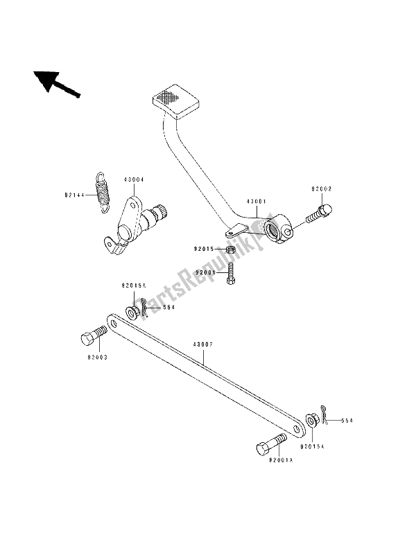 All parts for the Brake Pedal of the Kawasaki EN 500 1994