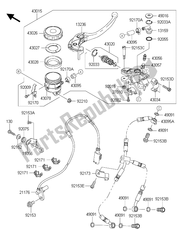 All parts for the Front Master Cylinder of the Kawasaki Ninja ZX 10R 1000 2015