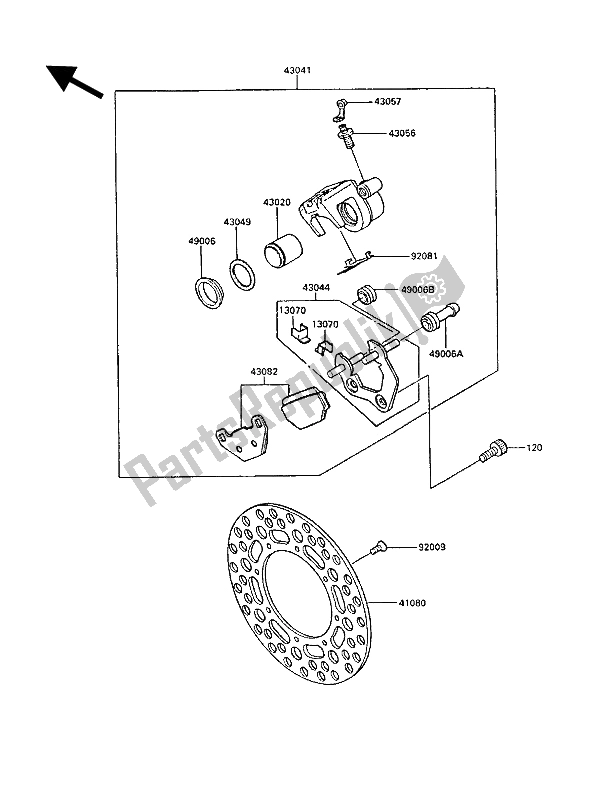 All parts for the Rear Brake of the Kawasaki KX 125 1988