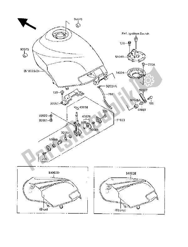 All parts for the Fuel Tank of the Kawasaki GPX 250R 1988