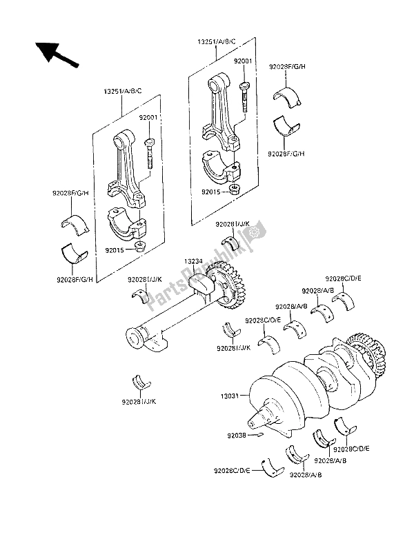 Tutte le parti per il Albero A Gomiti del Kawasaki LTD 450 1988