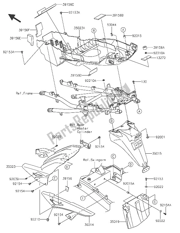 All parts for the Rear Fender(s) of the Kawasaki Versys 1000 2016