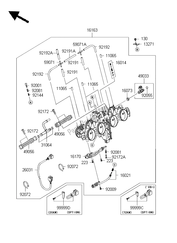 All parts for the Throttle of the Kawasaki Z 750 2010