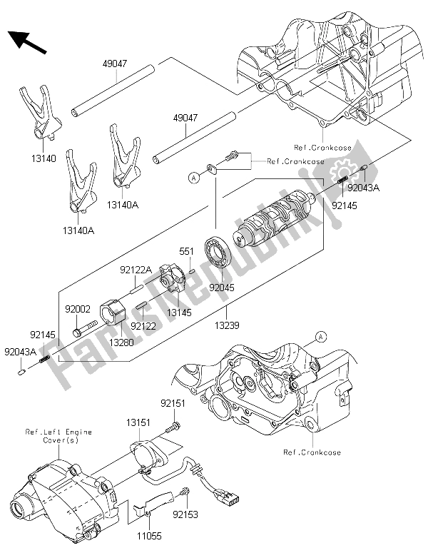 All parts for the Gear Change Drum & Shift Fork(s) of the Kawasaki Vulcan 1700 Voyager ABS 2015