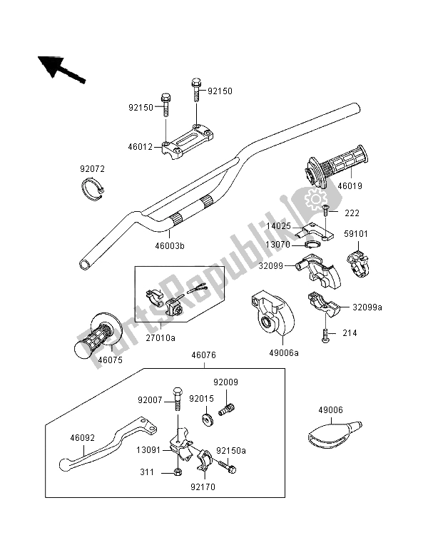 All parts for the Handlebar of the Kawasaki KX 500 1996