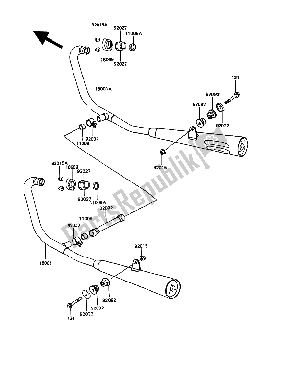 All parts for the Muffler(s) of the Kawasaki GPZ 305 Belt Drive 1989