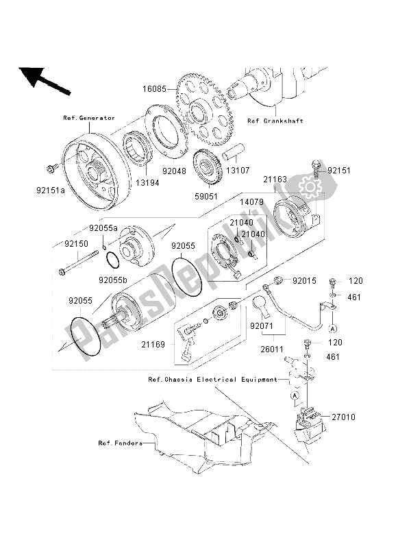 All parts for the Starter Motor of the Kawasaki Ninja ZX 9R 900 2002