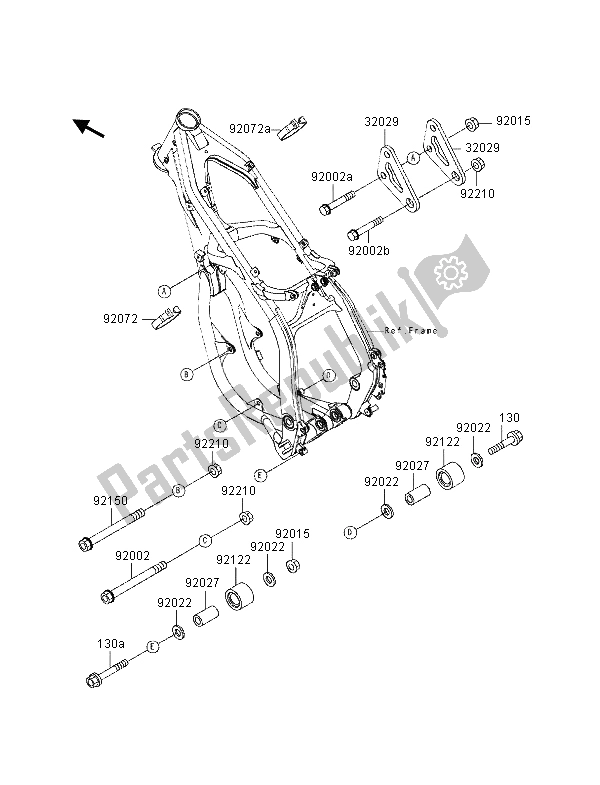 All parts for the Frame Fittings of the Kawasaki KX 250 1997