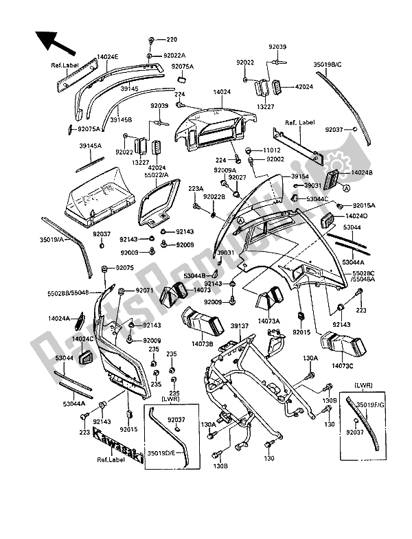 All parts for the Cowling of the Kawasaki Voyager XII 1200 1987