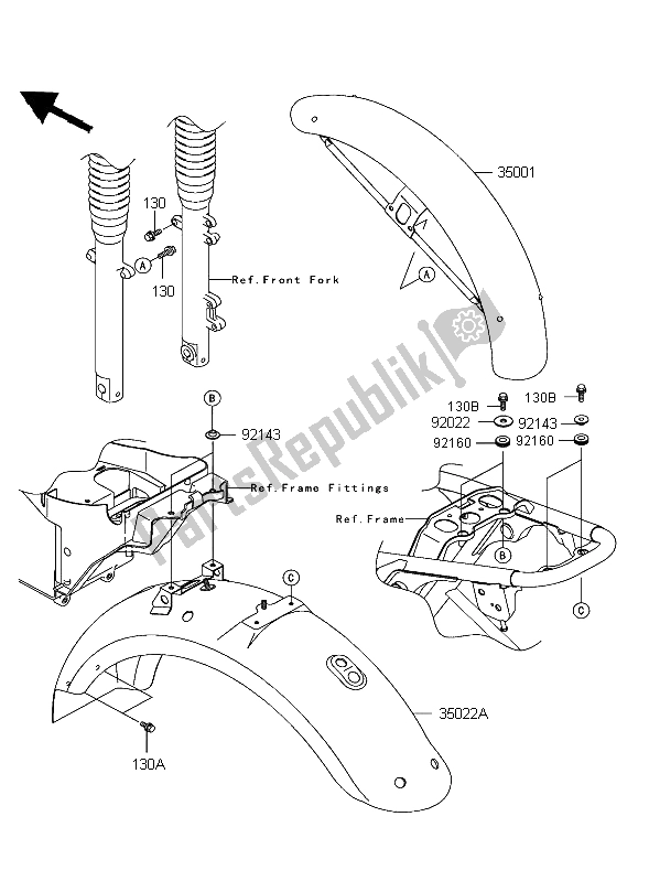 Tutte le parti per il Parabordi del Kawasaki W 650 2004