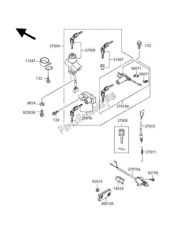 All parts for the Ignition Switch of the Kawasaki Zephyr 750 1997