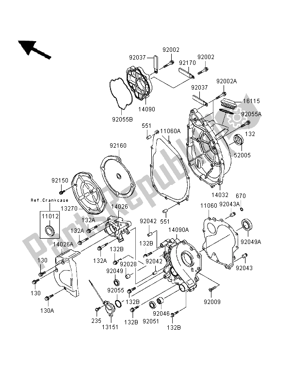 All parts for the Engine Cover of the Kawasaki Ninja ZX 7R 750 1996