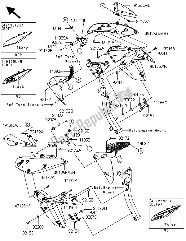 Todas las partes para Carenado (centro) de Kawasaki Z 1000 ABS 2013