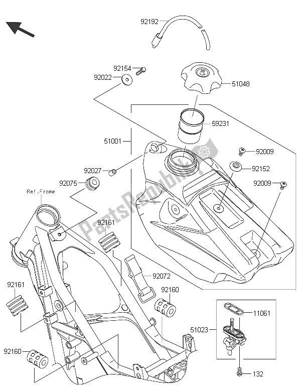 Alle onderdelen voor de Benzinetank van de Kawasaki KX 85 SW 2016