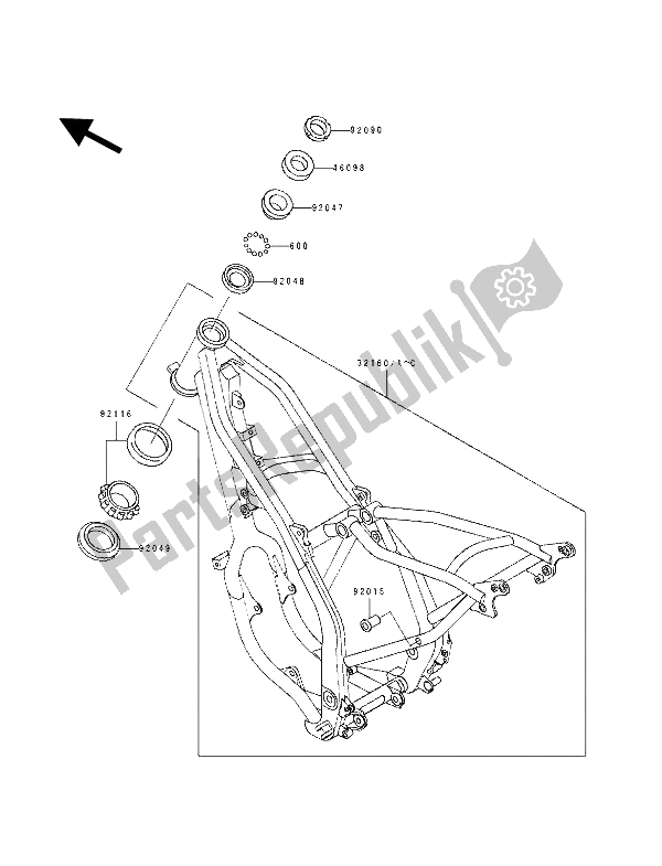 Tutte le parti per il Telaio del Kawasaki KDX 125 1993