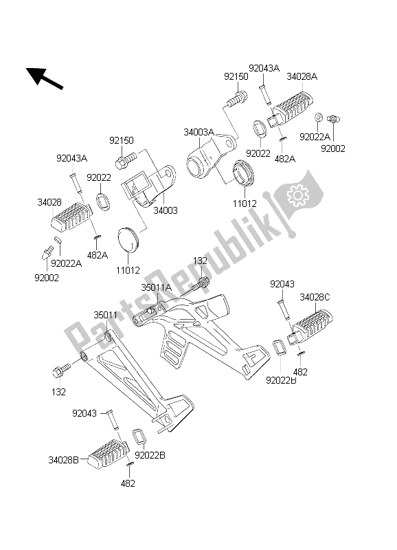 Tutte le parti per il Poggiapiedi del Kawasaki KLE 500 2003