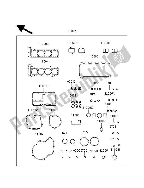 Tutte le parti per il Kit Di Guarnizioni del Kawasaki GPZ 1100 1998